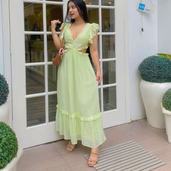 H&M Cut Out Frills Green Dress Ties - Picture 7 of 8